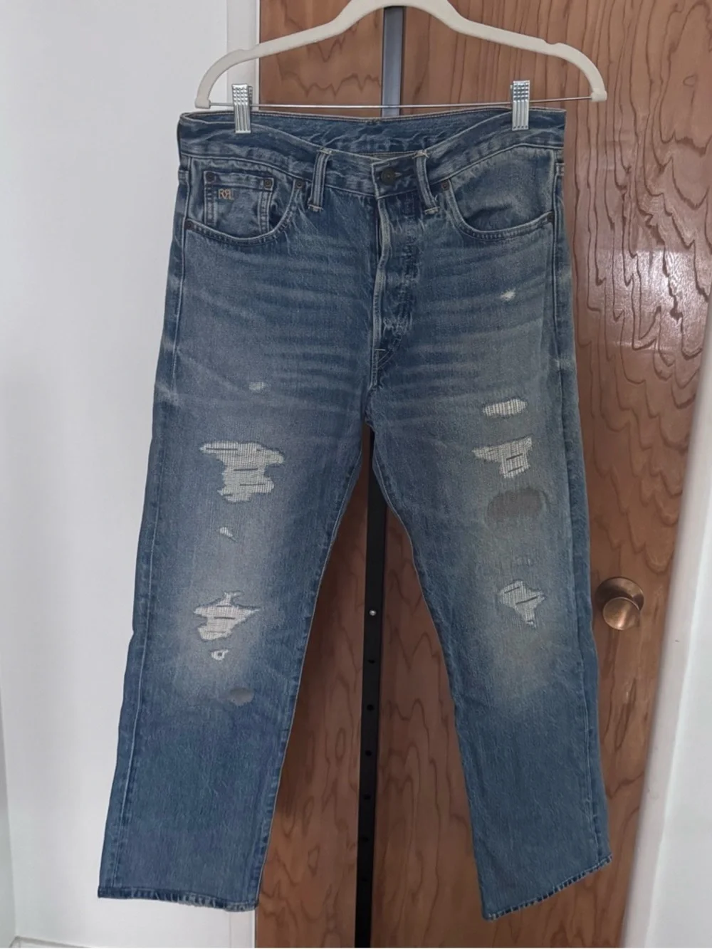 Ralph Lauren double RL distress straight leg jeans